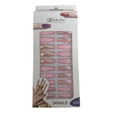 Unha Postiças 24 Unhas Pintadas Decoradas Autocolante Nail ! Cor Rosa