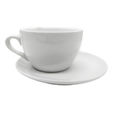 Taza Cafe Tazon Y Plato Redondo De Porcelana Blanco 540 Cc