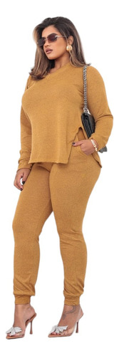 Conjunto Feminino Meia Estação Calça Blusa Manga Longa Frio