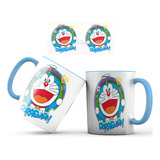 Mug Pocillo Doraemon Gato Cosmico Interior Y Oreja Azul