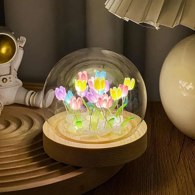 Lámpara Led De Noche Flor Del Tulipán Diy Regalo Para Mujer Multicolor