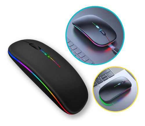 Mouse Sem Fio Recarregável Wireles Optico Led Rgb Ergonômico