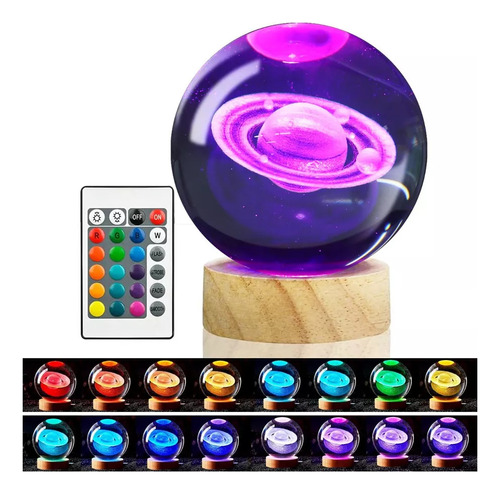 Lámpara De Noche Led Crystal Ball 3d Con Control Remoto