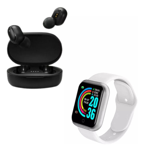 Combo Smartwatch D20 Y68 + Auricular Inalambrico A6s Negro