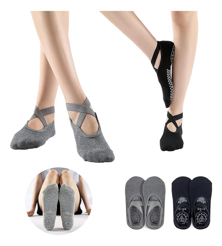 2 Pares De Calcetines De Pilates Antideslizantes Para Mujer