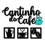 Kit Cantinho Do Café Mdf  4 Peças Detalhe Azul Tiffany