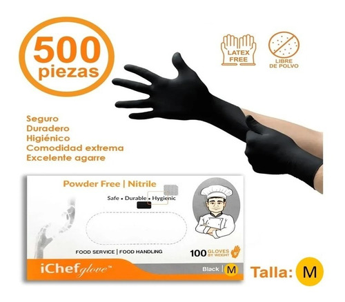 Guantes De Nitrilo Ichef Glove Libre De Latex 500pz Talla M