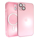 Capa Magsafe Vidro Temperado Silicone Para iPhone 14 - Rosa