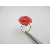 Deslumbrante Anel Flor - Ouro 18k E Coral - Aro 18