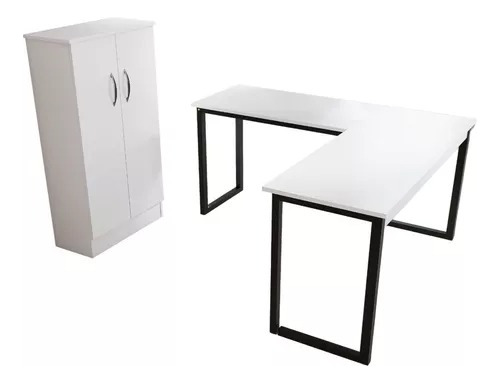 Combo Home Office Mesa Industrial + Armário Multiuso