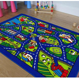 Alfombra Infantil Pista De Autos Azul 100x150cm Kreatex