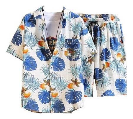 Conjunto De Camisa Y Shorts De Playa Hawaianos Para Homb [u]