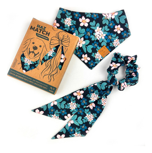 Mikhan Match Dúo Bandana Perro + Scrunchie Humano Flores Xl