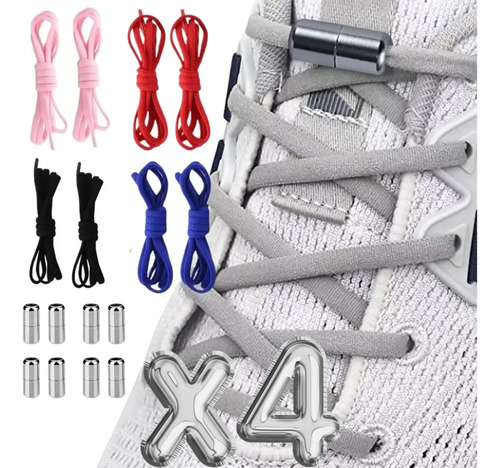 Agujetas Sin Nudo Elásticas Hebilla Metal 4 Pares Tenis Full | MercadoLibre