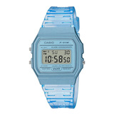 Reloj De Pulsera Casio Collection F-91wg-9qdf-sc De Cuerpo Color Celeste, Digital, Para Hombre, Fondo Gris, Con Correa De Resina Color Transparente Y Celeste, Dial Negro, Minutero/segundero Negro, Bis