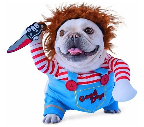 Disfraz Vestido Para Tu Perro Mascota Chucky Cosplay Halloween Con Peluca Dia De Muertos Padrisimo!