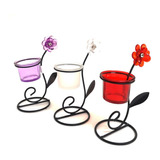 Candelabro Hierro Negro Con Tulipa Vidrio Para Centro Mesa