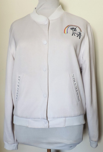 Chaqueta Bomber Blanca Diseño Unicornio