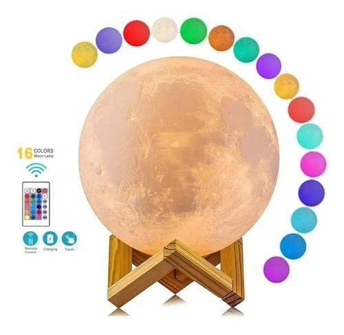 Lámpara Táctil Luna 3d Led 16 Colores Usb Hogar Velador