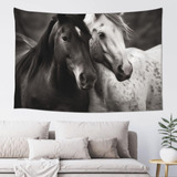 Adanti Black And White Horses2 Print Tapestry Decorative Wa.