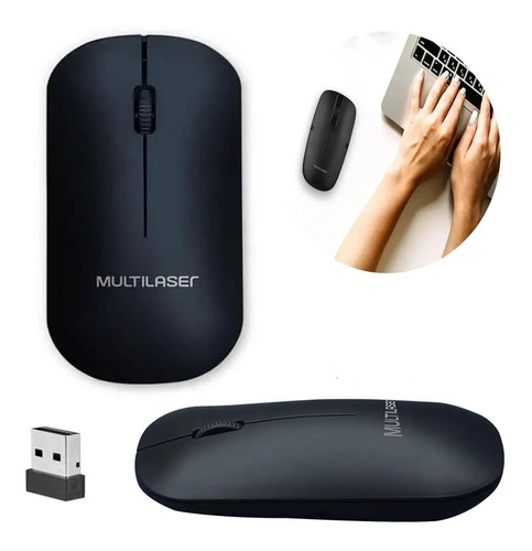 Mouse Sem Fio Slim Usb Multilaser Plug And Play Ergonômico 