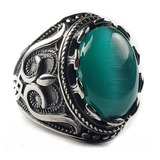 Anillo Estilo Turco Elegante Lujo Verdiazul Acero Inoxidable