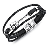 Elegante Pulsera Cuero Y Acero Inox Mini Guitarra Musica