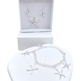 Conjunto Aros, Pulsera Y Collar, Estrella De Mar, Plata 925