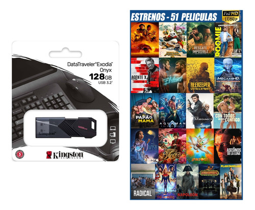 Memoria Usb 128 Gb Películas Estrenos Recientes Full Hd