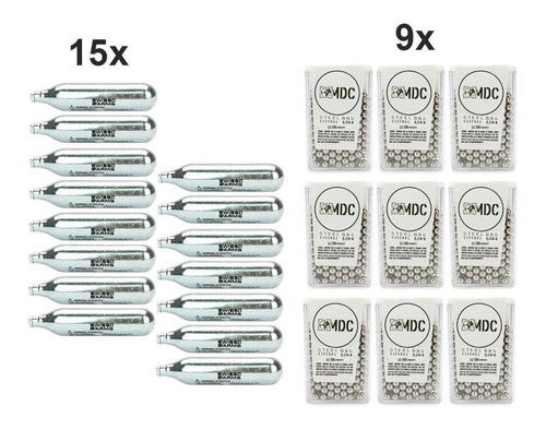 Kit 15 Cilindros Co2 12g + 900unds Esferas De Aço 6mm