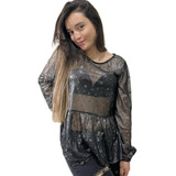 Blusa Juvenil Transparencia Frescura Manga Larga