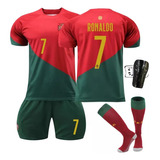 Conjunto De Camiseta #7 De Portugal Para Adultos Y Niños