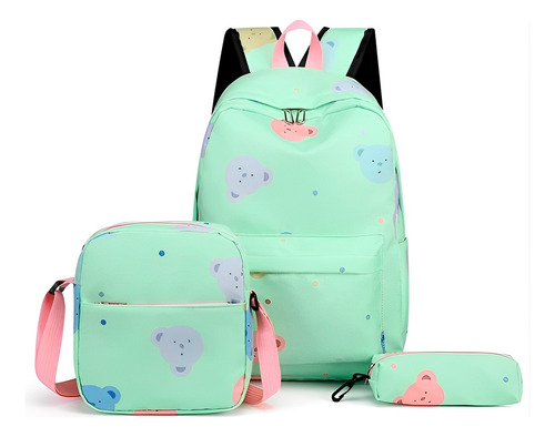 Kit Mochila Feminina Escolar 3 Peças Bolsas Estojo Lancheira