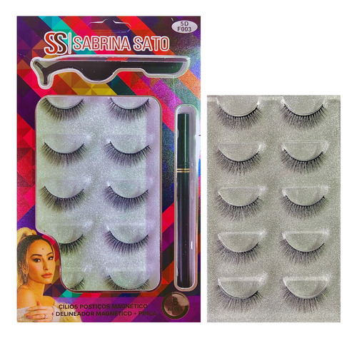 Cílios Postiços + Caneta Delineadora Magnética 5 Pares