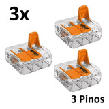 3x Conector Emenda Wago 3p 4mm 221-413 Compacto Fios Cabos 110v/220v