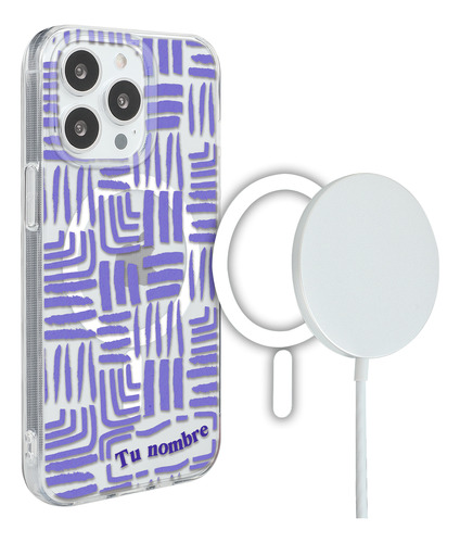 Funda Para iPhone Magsafe Mujer Rayas Abstracto Con Nombre