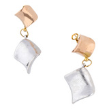 Aretes Huecos Con Colgantes En Oro Tres Tonos 14 Kilates.