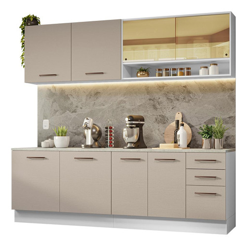 Armário Cozinha 240cm 60cm Profundidade Agata Madesa 01 Cor Branco/crema