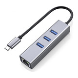 Adaptador Ethernet Usb Tipo C A Rj45 1000mbps Con 3 Usb 3.0