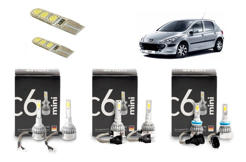 Lampara Cree Led Alta + Baja + Auxiliares T10 Peugeot 307