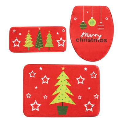 Juego De Baño Navideño Decoración Funda 3 Pzas Tapete Suave | Meses sin interés