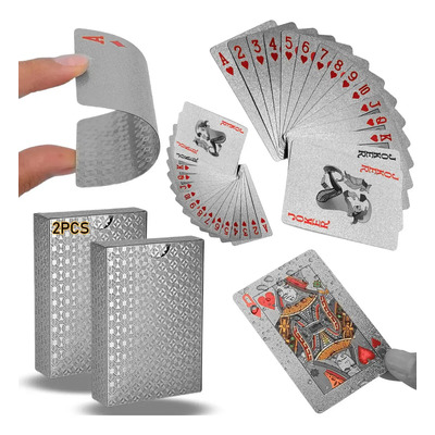 2pcs Baraja Naipes Impermeable Juego Cartas Poker Lámina Plata | MercadoLibre