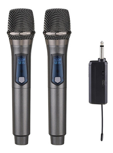 Microfono Gc W2 Dinamico Mano 2 Inalambrico Con Receptor Uhf Color Gris Oscuro
