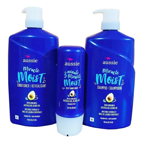  Kit Aussie Moist Avocado Shampoo Condicionador Mascara 778ml