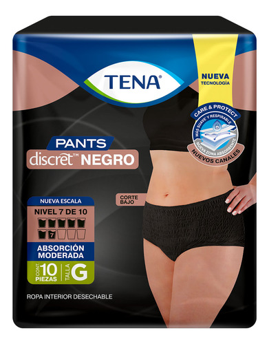 Tena Pants Discret 10 Piezas Ropa Interior Desechable Negro