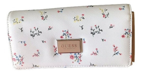 Billetera Mujer Guess Modelo Blanca Con Flores Rosa Original