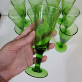 Copas Vidrio Verde Vintage Licor Transparente Labrado X12