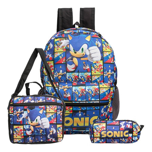 Mochila Escolar Sonic Colors Runner Costa Lancheira+estojo