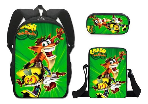 Mochila Crash Bandicoot Bolso De Hombro Bolso De Lápiz, 3pcs