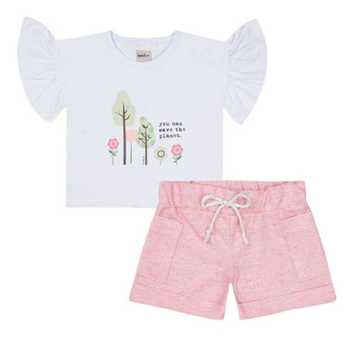 Conjunto Infantil Feminino Blusa Babados  Short Salmão